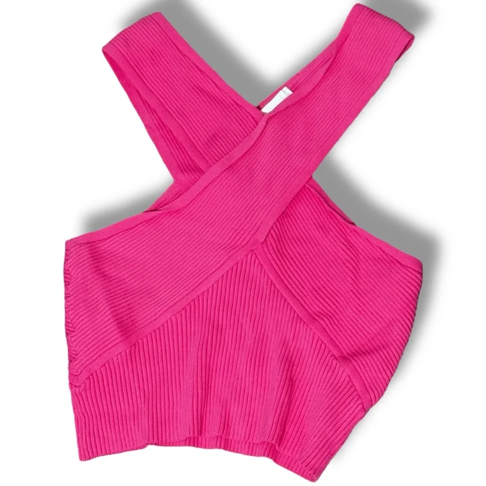 Revolve House Of Harlow 1960‎ NWT pink crop top cross strap shirt sz M - Picture 3 of 10